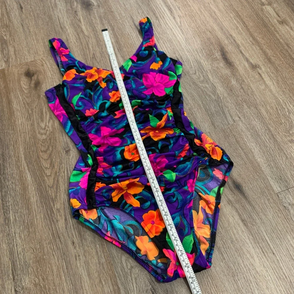 Vintage 80s Maxine of Hollywood floral one piece bathing suit - size 14 - USA